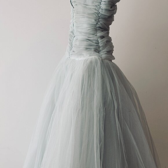 Stunning 50s Vintage Sea Foam Blue Tulle Dress - Picture 5 of 12